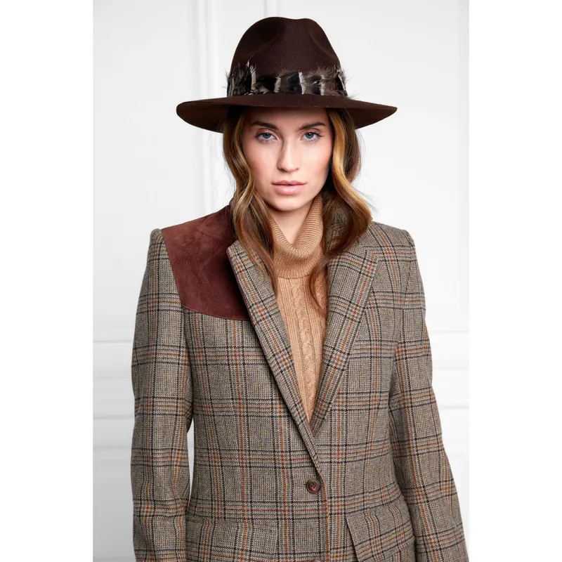 Holland Cooper Trilby Hat Iridescent Feather Band - Chocolate